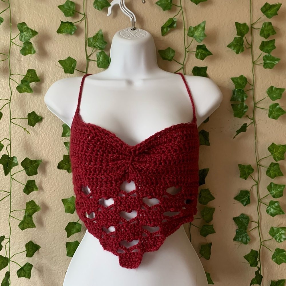 Handmade Crochet Heart Bandana Top